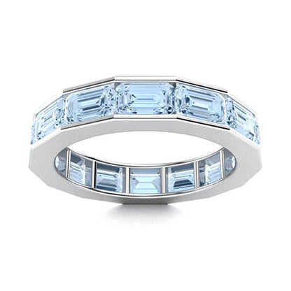 "Emerald-Cut Aquamarine and Moissanite Wedding Ring for Women – Natural AAAA Gemstone with Diamond-Look Accents in 925 Silver or Gold"