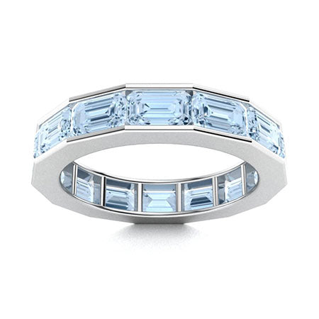 "Emerald-Cut Aquamarine and Moissanite Wedding Ring for Women – Natural AAAA Gemstone with Diamond-Look Accents in 925 Silver or Gold"
