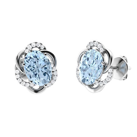 Natural AAAA Aquamarine and Moissanite Halo Earrings for Women – Sparkling Diamond-Look Studs in 925 Sterling Silver, Yellow Gold, Rose Gold, or White Gold