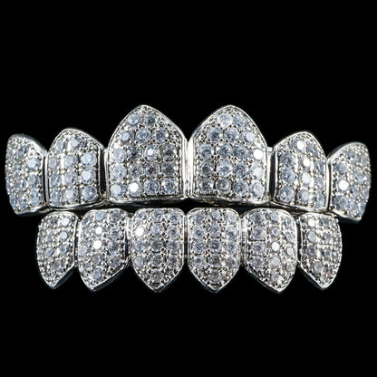 "Solid .925 Sterling Silver Deep Cut Moissanite Grillz for Women – Iced Out Diamond-Look Custom Teeth Jewelry"