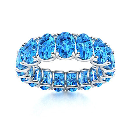 "Blue Topaz and Moissanite Wedding Ring for Women – Elegant 925 Sterling Silver Band with Diamond-Look Accents"