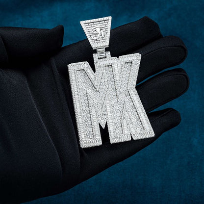 “MK” Custom Moissanite Pendant – Iced Out Diamond-Look Personalized Hip Hop Necklace Jewelry