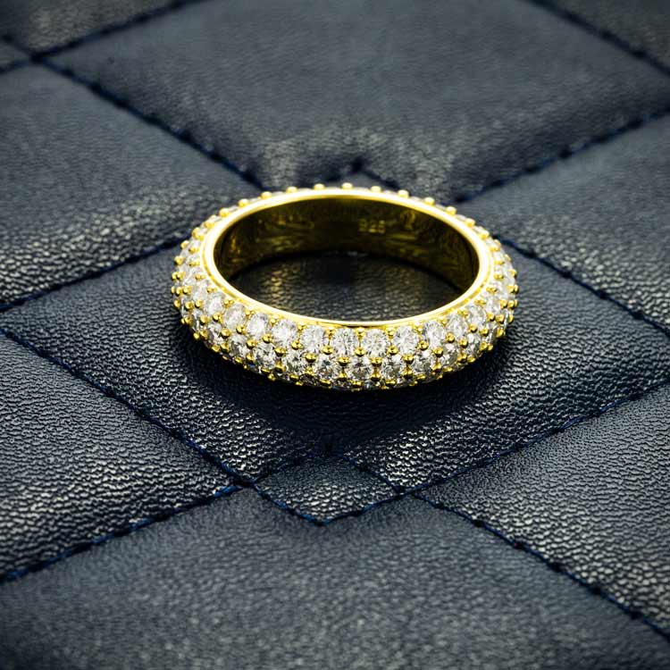 "Moissanite 3-Row Band Ring – Iced Out VVS D-Color 925 Sterling Silver Luxury Statement Jewelry"