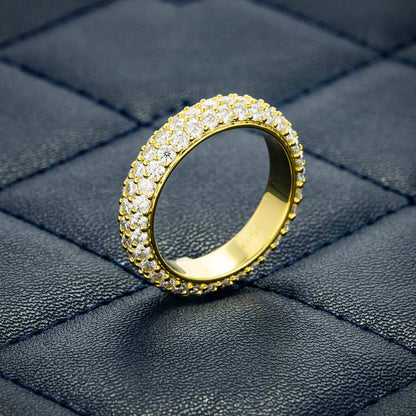 "Moissanite 3-Row Band Ring – Iced Out VVS D-Color 925 Sterling Silver Luxury Statement Jewelry"