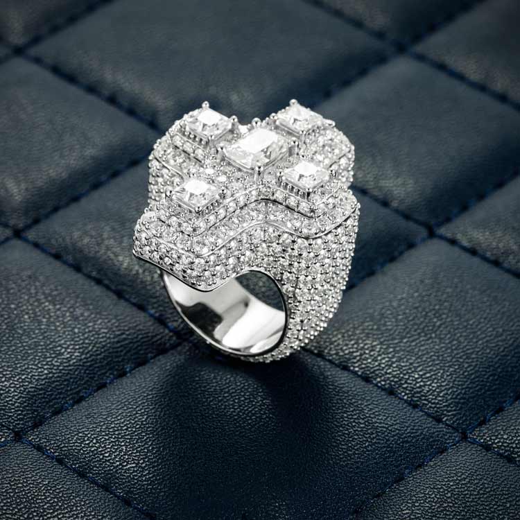 "Moissanite Baguette Cross Ring – Iced Out VVS D-Color 925 Sterling Silver Religious Statement Ring for Men & Women"