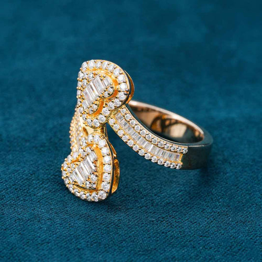 "Moissanite Double Heart Baguette Ring – Iced Out VVS D-Color 925 Sterling Silver Romantic Statement Ring"