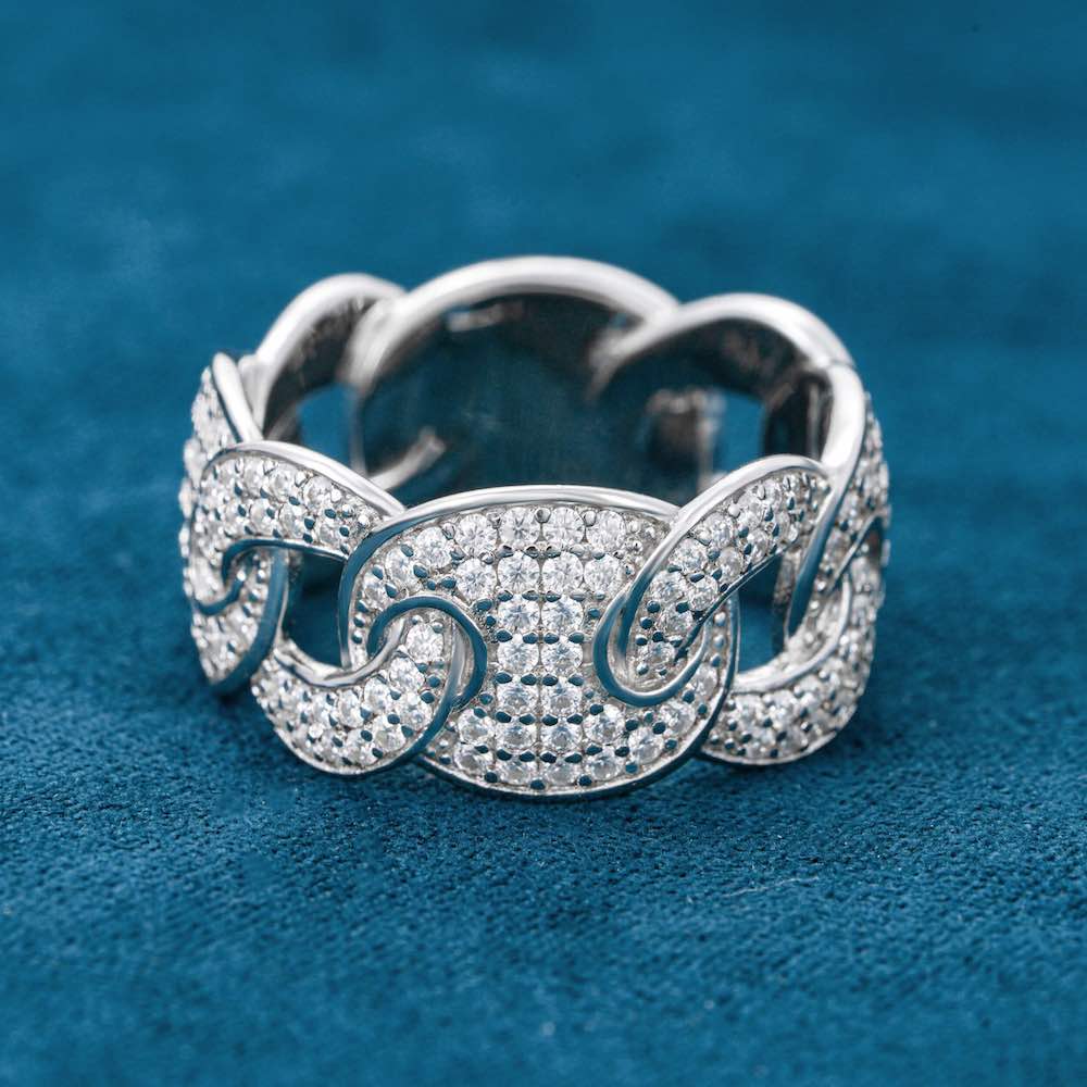 "Moissanite Mariner Link Ring – Iced Out VVS D-Color 925 Sterling Silver Nautical Chain Band for Men & Women"