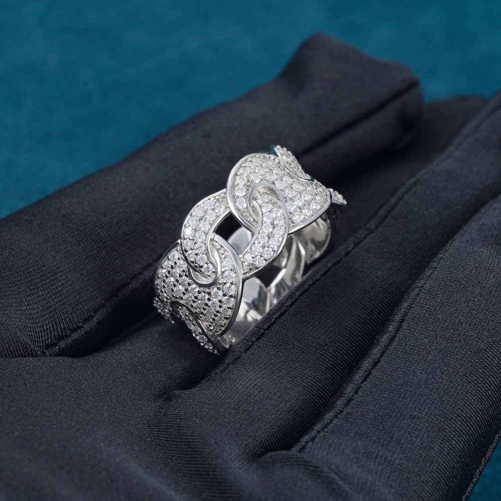 "Moissanite Mariner Link Ring – Iced Out VVS D-Color 925 Sterling Silver Nautical Chain Band for Men & Women"