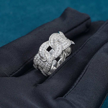 "Moissanite Mariner Link Ring – Iced Out VVS D-Color 925 Sterling Silver Nautical Chain Band for Men & Women"