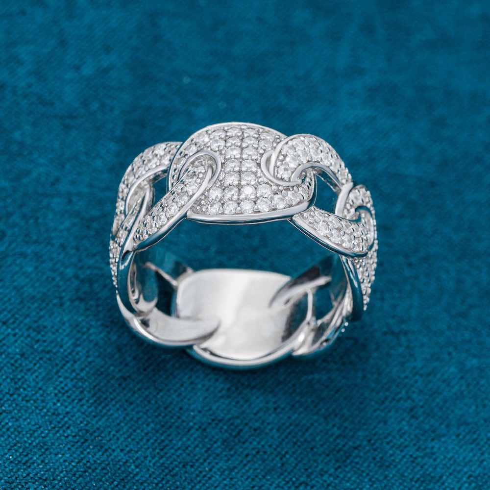 "Moissanite Mariner Link Ring – Iced Out VVS D-Color 925 Sterling Silver Nautical Chain Band for Men & Women"