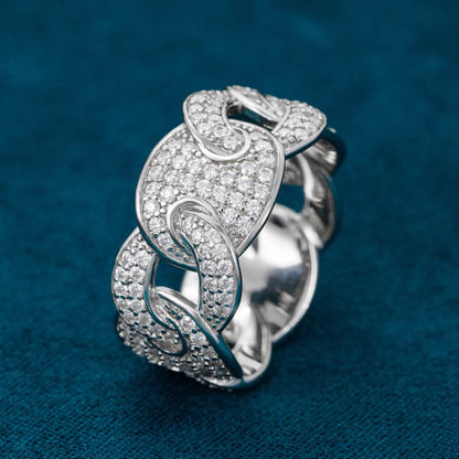"Moissanite Mariner Link Ring – Iced Out VVS D-Color 925 Sterling Silver Nautical Chain Band for Men & Women"