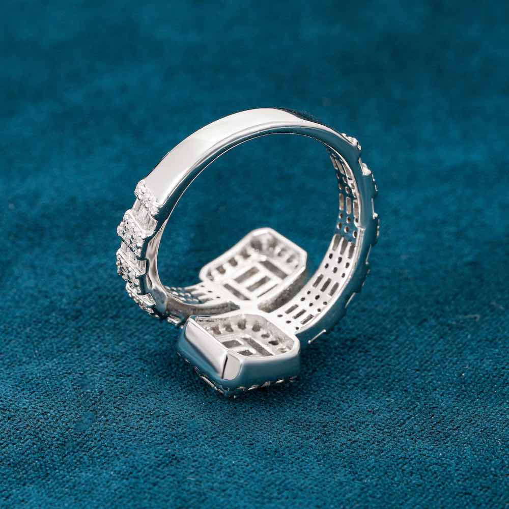 "Moissanite Split Shank Baguette Ring – Iced Out VVS D-Color 925 Sterling Silver Statement Jewelry"