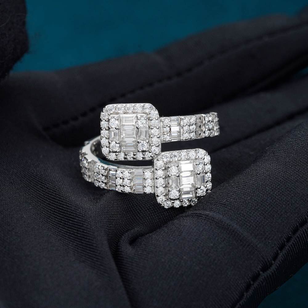 "Moissanite Split Shank Baguette Ring – Iced Out VVS D-Color 925 Sterling Silver Statement Jewelry"