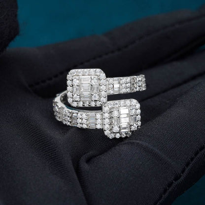 "Moissanite Split Shank Baguette Ring – Iced Out VVS D-Color 925 Sterling Silver Statement Jewelry"