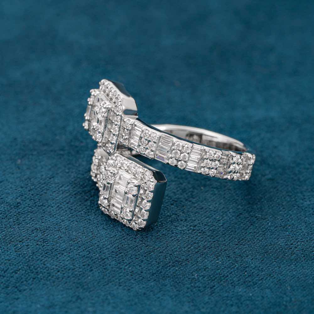 "Moissanite Split Shank Baguette Ring – Iced Out VVS D-Color 925 Sterling Silver Statement Jewelry"