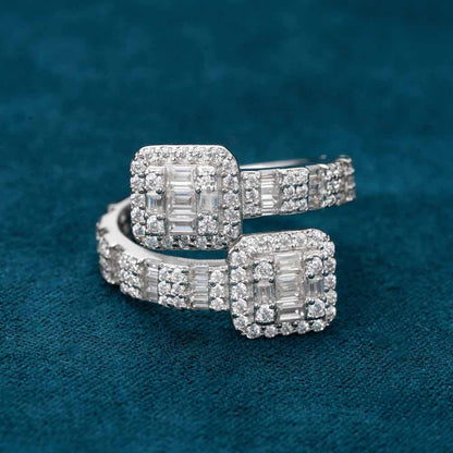 "Moissanite Split Shank Baguette Ring – Iced Out VVS D-Color 925 Sterling Silver Statement Jewelry"