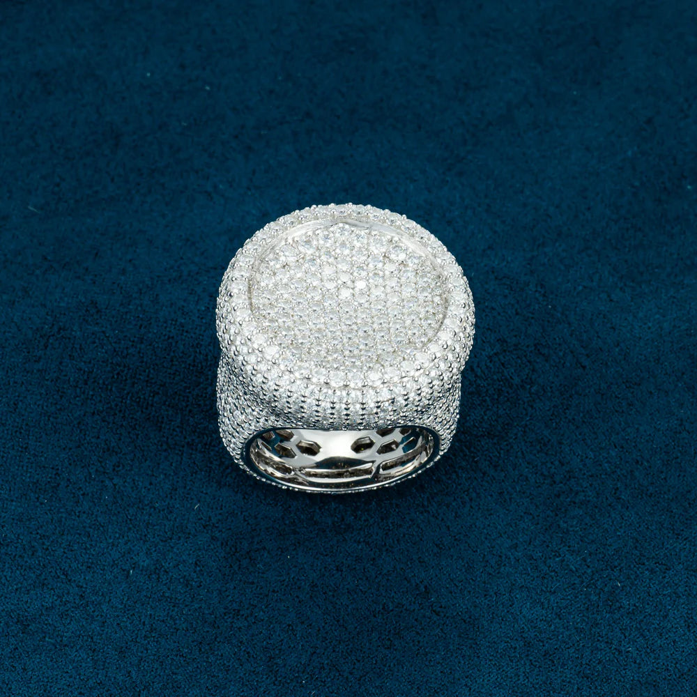 "Moissanite Circle-Shaped Signet Ring – Iced Out VVS D-Color 925 Sterling Silver Round Statement Ring for Men"