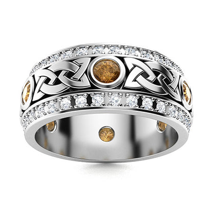 "Brown Diamond and Moissanite Wedding Ring for Women – Elegant 925 Silver or Gold Band with Diamond-Look Stones"