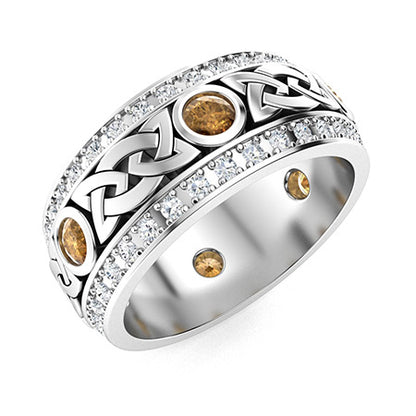 "Brown Diamond and Moissanite Wedding Ring for Women – Elegant 925 Silver or Gold Band with Diamond-Look Stones"