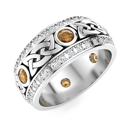 "Brown Diamond and Moissanite Wedding Ring for Women – Elegant 925 Silver or Gold Band with Diamond-Look Stones"