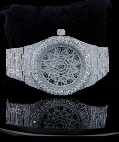 MW Unique Skeleton Automatic Round Dial VVS Moissanite  Stainless Steel Watch Iced Out Hip Hop Watch MW_AP1048