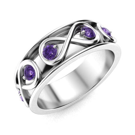"Amethyst and Moissanite Wedding Ring for Women – Elegant 925 Sterling Silver or Gold Band with Diamond-Look Accents"