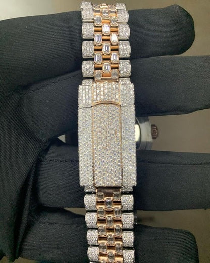 MW Fully Moissanite   Tow Tone Color  Automatic Round  Dial Watch  Iced Out VVS Moissanite Stainless Steel  Diamond Hip Hop Bust Down Watch Movement Watch Fully Iced out Watch MW_R1047