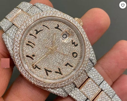 MW Fully  Luxury Arabic Dial Watch  Iced Out VVS Moissanite Stainless Steel  Diamond Hip Hop Bust Down Watch  Studded Watch Automatic Movement Watch Fully Iced out Watch MW_R1013