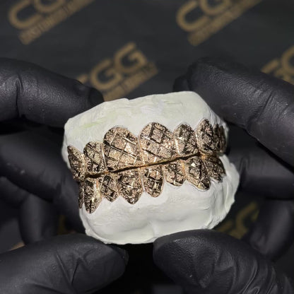 "Solid Gold Diamond Cut Grillz with Moissanite & Diamond Dust for Women – Iced Out Custom Teeth Jewelry with Luxury Shine"