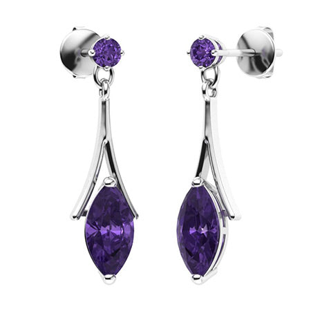 "Natural Amethyst and Moissanite Drop Earrings for Women – Elegant Diamond-Look Design in 925 Sterling Silver, Yellow Gold, Rose Gold, or White Gold