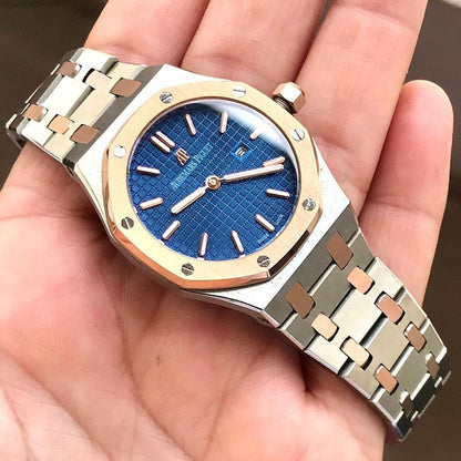 "Aude Piguet Royal Oak 34mm Diamond Bezel Blue Dial Ladies Watch – Swiss ETA Quartz Movement | 1:1 Super Clone Luxury Replica"