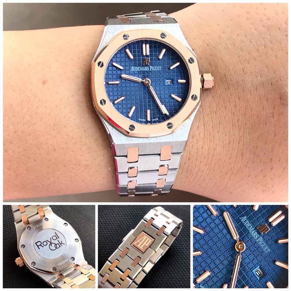 "Aude Piguet Royal Oak 34mm Diamond Bezel Blue Dial Ladies Watch – Swiss ETA Quartz Movement | 1:1 Super Clone Luxury Replica"