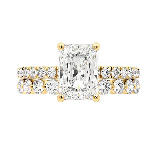 "Radiant Cut Moissanite Solitaire with Accent Ring Set – VVS D-Color 925 Sterling Silver Bridal Jewelry for Women"