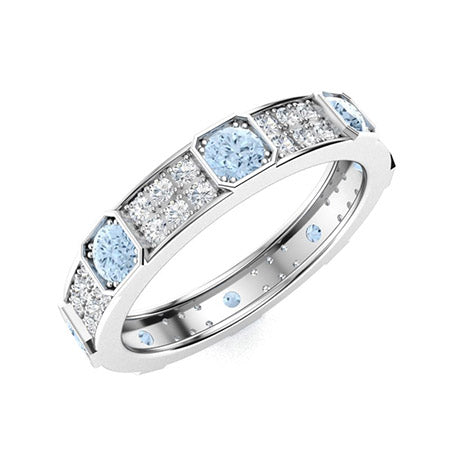 "Natural AAAA Aquamarine and Moissanite Wedding Ring for Women – Elegant Diamond-Look Band in 925 Sterling Silver or Gold Finish"