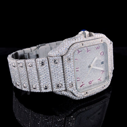 MW Fully Automatic Square Watch  Hip Hop Bust Down Watch For Men Moissanite Studded Watch, Fully Iced out MW_C1001