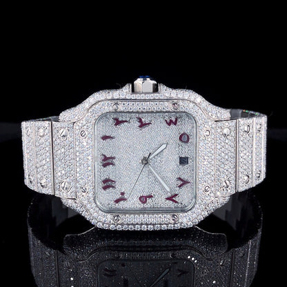 MW Fully Automatic Square Watch  Hip Hop Bust Down Watch For Men Moissanite Studded Watch, Fully Iced out MW_C1001