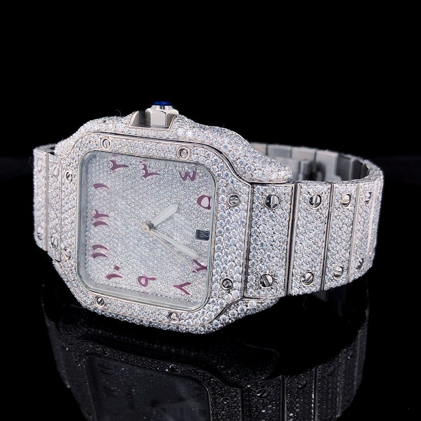 MW Fully Automatic Square Watch  Hip Hop Bust Down Watch For Men Moissanite Studded Watch, Fully Iced out MW_C1001