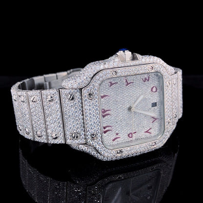 MW Fully Automatic Square Watch  Hip Hop Bust Down Watch For Men Moissanite Studded Watch, Fully Iced out MW_C1001