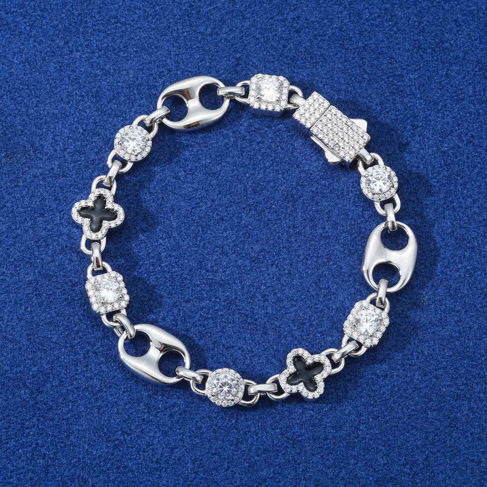 10mm Moissanite Gucci-Inspired Four-Leaf Clover Tennis Bracelet – VVS Diamond-Look Luxury Jewelry in 925 Silver, Yellow, Rose & White Gold Finishes