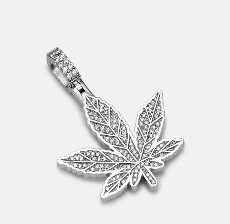 MW Lavish VVS Moissanite 925 Sterling Silver Cannabis Leaf Shape Pendant Hip Hop MW_P1028