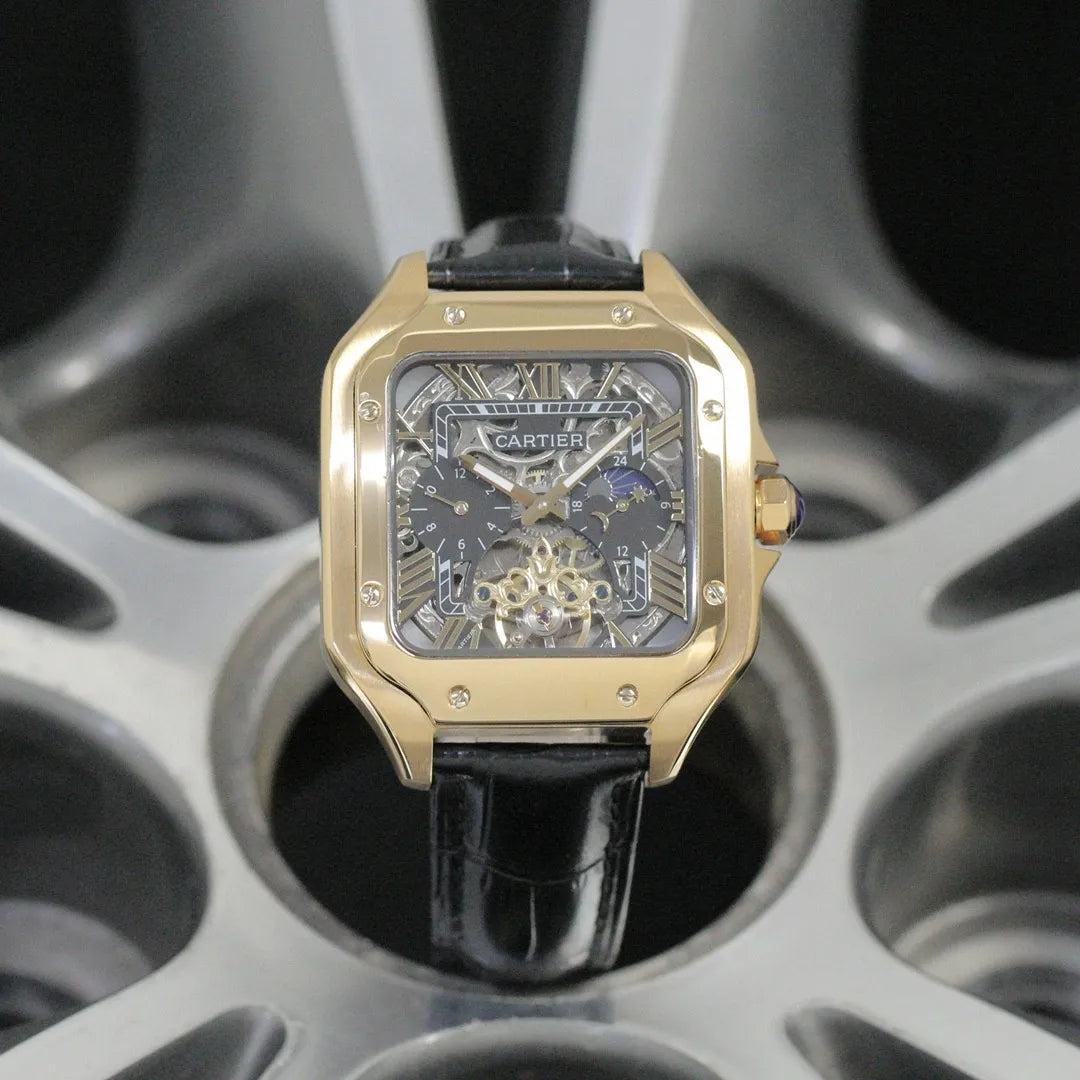 Ca Santos de Cartier 45mm SU10.6 Extra-Large Model Black Dial Stainless Steel Men’s Luxury Chronograph Watch – Swiss ETA Automatic Movement 1:1 Super Clone High-Quality Replica