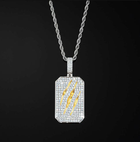 MW Premium VVS Moissanite 925 Sterling Silver Claw Scratch Pendant In Yellow Gold Hip Hop MW_P1022