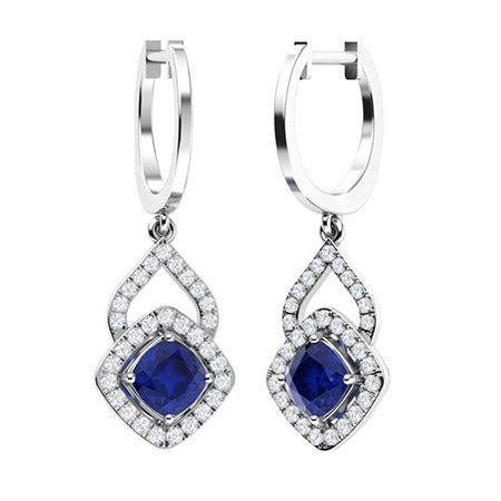 Cushion-Cut Natural AAAA Sapphire and Moissanite Drop Earrings for Women – Elegant Diamond-Look Design in 925 Sterling Silver, Yellow Gold, Rose Gold, or White Gold