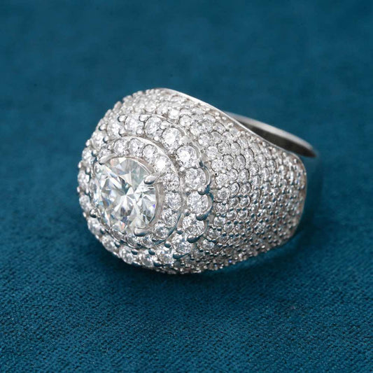 "Moissanite Double Halo Signet Ring – Iced Out VVS D-Color 925 Sterling Silver Statement Ring for Men"