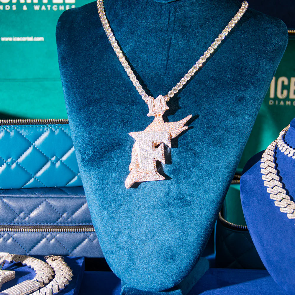 "F" Custom Moissanite Fish Pendant – Iced Out Diamond-Look Personalized Ocean-Inspired Necklace Jewelry