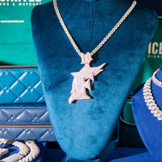 "F" Custom Moissanite Fish Pendant – Iced Out Diamond-Look Personalized Ocean-Inspired Necklace Jewelry