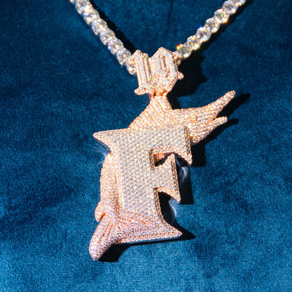 "F" Custom Moissanite Fish Pendant – Iced Out Diamond-Look Personalized Ocean-Inspired Necklace Jewelry