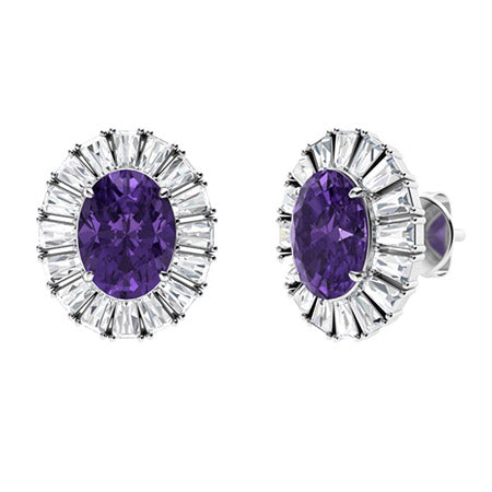 "Natural Amethyst and Moissanite Halo Earrings for Women – Radiant Diamond-Look Studs in 925 Sterling Silver or Gold Finish"