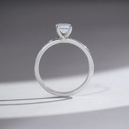 Emerald Cut Moissanite or Diamond Hidden Halo Engagement Ring – Elegant 925 Sterling Silver Proposal Ring for Women