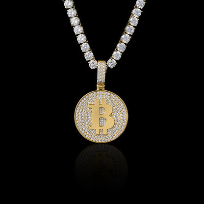 MW Beautiful VVS Moissanite 925 Sterling Silver Bitcoin Sign Pendant Hip Hop MW_P1033